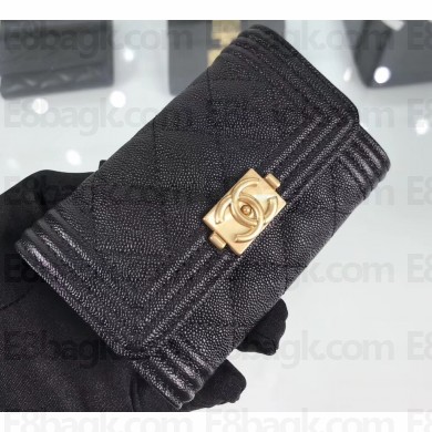 Chanel Grained Calfskin Boy Flap Card Holder A80603 Black/Gold