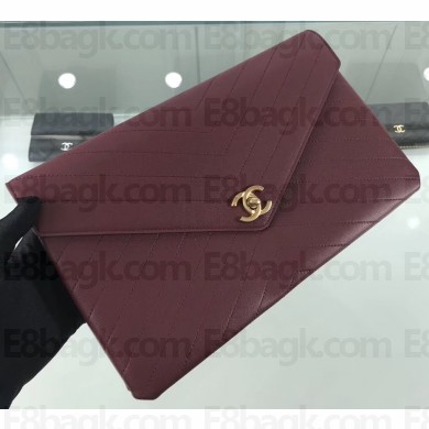 Chanel Chevron Envelope Flap Clutch Bag Burgundy