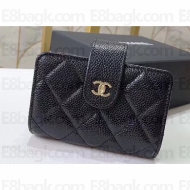 Chanel Small Card Holder 31522 Grained Calfskin Black