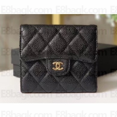 Chanel Classic Small Flap Wallet 31528 AP0231 Grained Calfskin Black/Gold