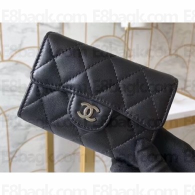 Chanel Classic Small Card Holder AP0214 Lambskin Black/Silver