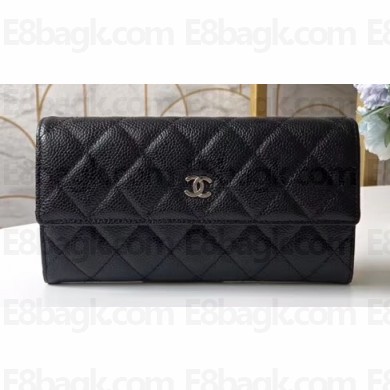 Chanel Classic Long Flap Wallet 31502 Grained Calfskin Black