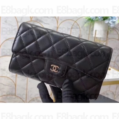 Chanel Classic Long Flap Wallet A31506 Lambskin Black