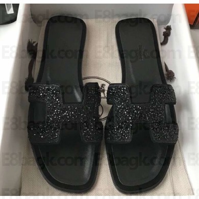 Hermes Oran Flat Slipper Sandals Crystal 02