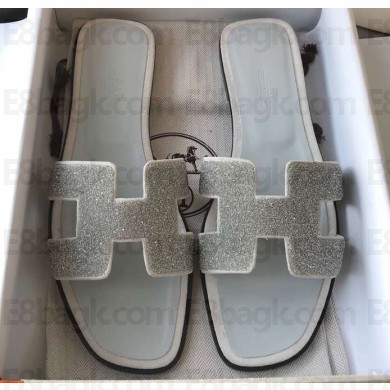 Hermes Oran Flat Slipper Sandals Crystal 05