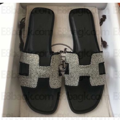 Hermes Oran Flat Slipper Sandals Crystal 07