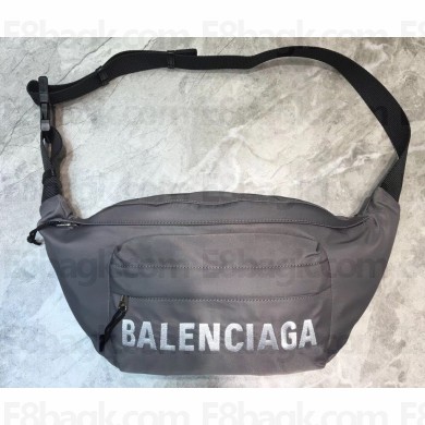 Balenciaga Wheel Logo Nylon Belt Pack Bag Gray