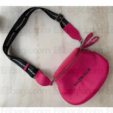 Balenciaga Logo Crossbody Bag with Canvas Strap Fuchsia