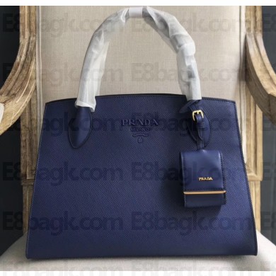 Prada Monochrome Top Handle Bag 1BA155 Dark Blue