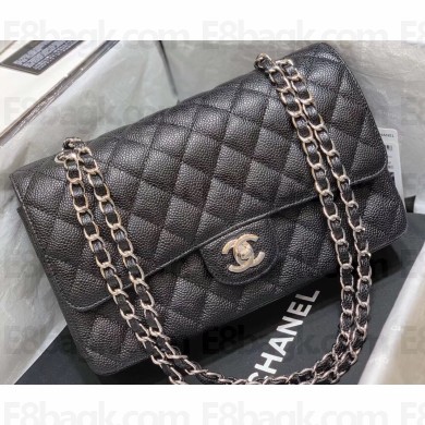 Chanel Original Quality Medium Classic Flap Bag 1112 in Caviar Leather Black with Silver Hardware