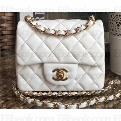 Chanel Lambskin Mini Classic Flap Bag A1115 White