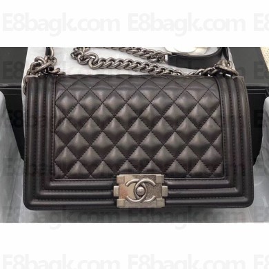 Chanel Lambskin Boy Flap Medium Bag Black/Silver