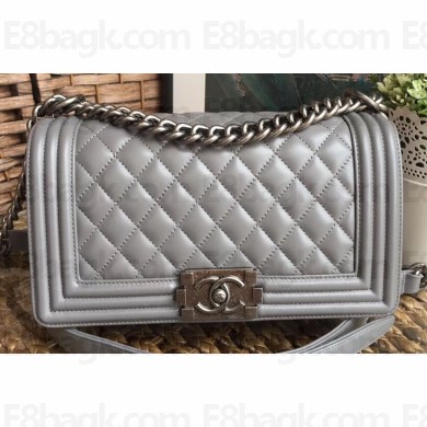 Chanel Lambskin Boy Flap Medium Bag Gray/Silver