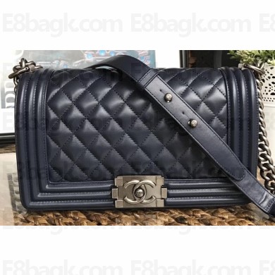 Chanel Lambskin Boy Flap Medium Bag Navy Blue/Silver