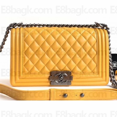 Chanel Lambskin Boy Flap Medium Bag Yellow/Silver