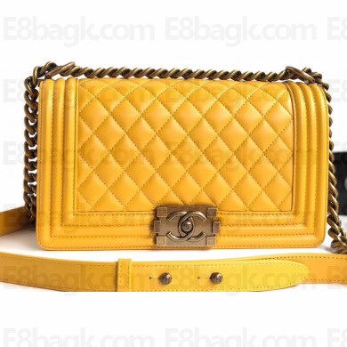 Chanel Lambskin Boy Flap Medium Bag Yellow/Gold