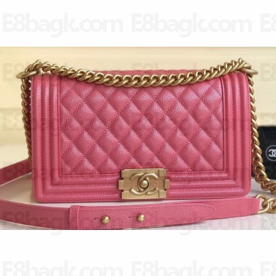 Chanel Caviar Leather Boy Flap Medium Bag Dark Pink