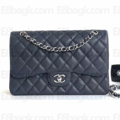 Chanel Caviar Leather Jumbo Classic Flap Bag A1113 Navy Blue