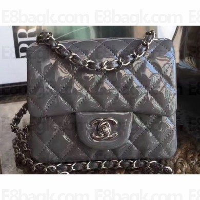 Chanel Patent Leather Mini Classic Flap Bag A1115 Gray