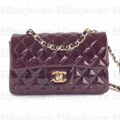 Chanel Patent Leather Small Classic Flap Bag A1116 Burgundy/Gold