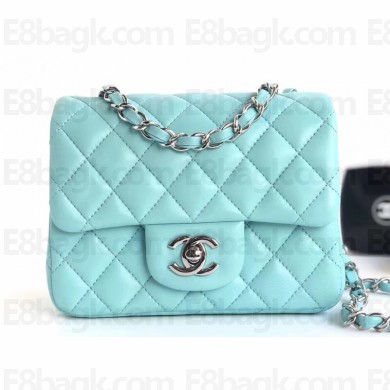 Chanel Lambskin Mini Classic Flap Bag A1115 Tiffany Blue/Silver