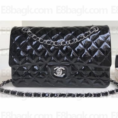 Chanel Patent Leather Medium Classic Flap Bag A1112 Black/Silver