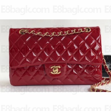 Chanel Patent Leather Medium Classic Flap Bag A1112 Red/Gold