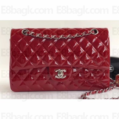 Chanel Patent Leather Medium Classic Flap Bag A1112 Red/Silver