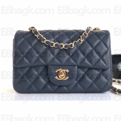 Chanel Caviar Leather Small Classic Flap Bag A1116 Navy Blue/Gold