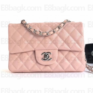 Chanel Caviar Leather Small Classic Flap Bag A1116 Light Pink/Silver