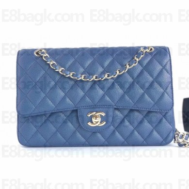 Chanel Pearl Caviar Calfskin Medium Classic Flap Bag A1112 Navy Blue