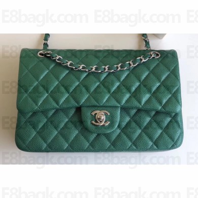 Chanel Pearl Caviar Calfskin Medium Classic Flap Bag A1112 Green