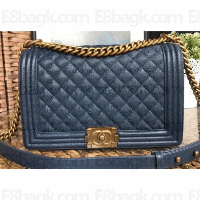 Chanel Caviar Leather Boy Flap New Medium Bag Navy Blue/Gold