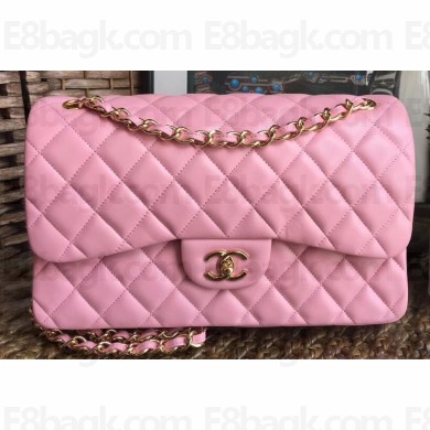 Chanel Lambskin Jumbo Classic Flap Bag A1113 Pink