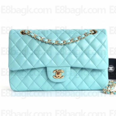 Chanel Lambskin Medium Classic Flap Bag A1112 Tiffany Blue