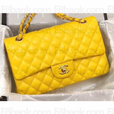 Chanel Lambskin Medium Classic Flap Bag A1112 Yellow