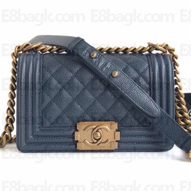 Chanel Caviar Leather Boy Flap Small Bag Navy Blue/Gold