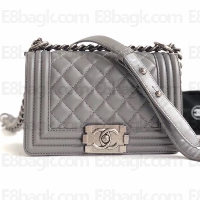 Chanel Lambskin Boy Flap Small Bag Gray/Silver