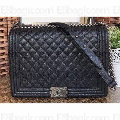Chanel Caviar Leather Boy Flap Large Bag Black/Silver