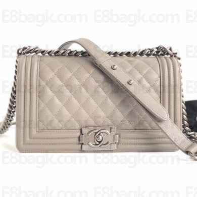 Chanel Caviar Leather Boy Flap Medium Bag Pale Gray/Silver