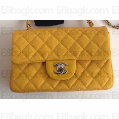 Chanel Caviar Leather Small Classic Flap Bag A1116 Yellow