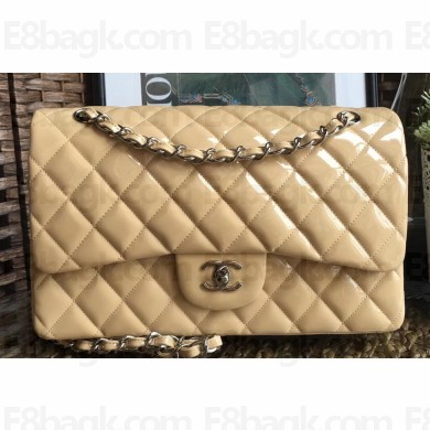 Chanel Patent Leather Jumbo Classic Flap Bag A1113 Beige