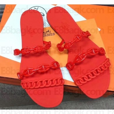 Hermes Chaine D'ancre Rivage Rubber Slipper Sandals Red