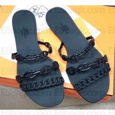 Hermes Chaine D'ancre Rivage Rubber Slipper Sandals Black