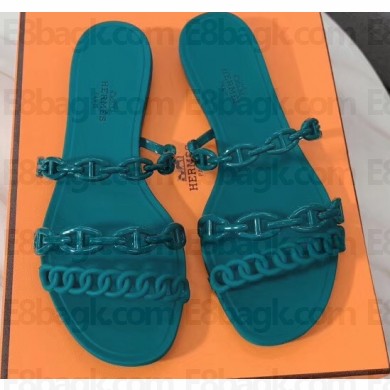 Hermes Chaine D'ancre Rivage Rubber Slipper Sandals Green