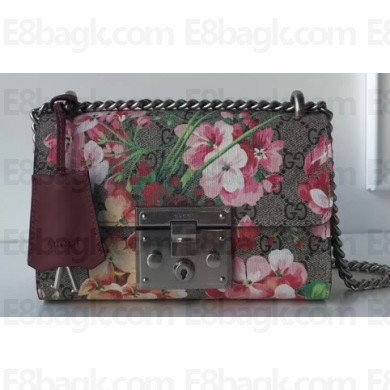 Gucci Padlock Small Shoulder Bag 409487 Blooms Print Red