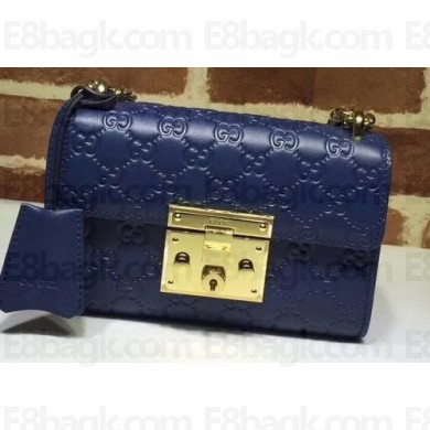 Gucci Padlock Small Shoulder Bag 409487 Signature Leather Blue