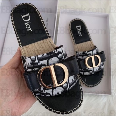 Dior Oblique CD Bow Canvas Espadrilles Slipper Sandals White 2020