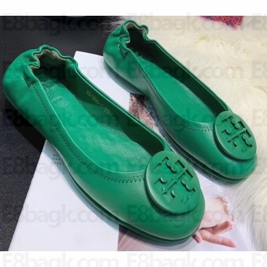 Tory Burch Minnie Travel Ballet Flats in Soft Napa Leather Green