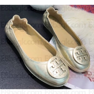 Tory Burch Minnie Travel Ballet Flats in Soft Napa Leather Gold